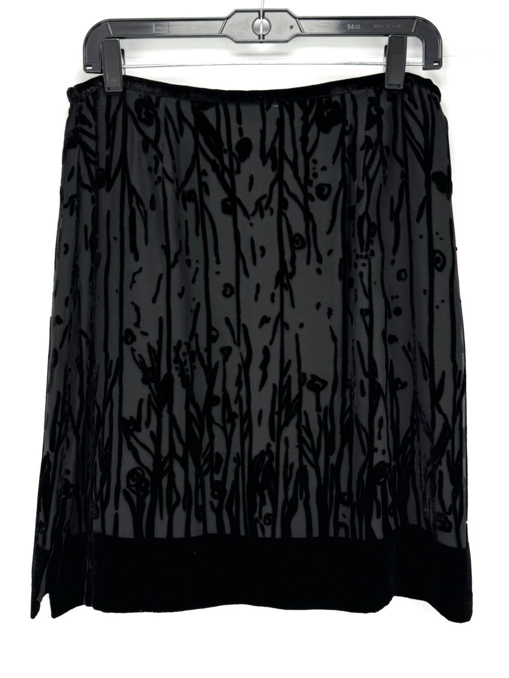Black Burnout Floral Silk A-Line Skirt